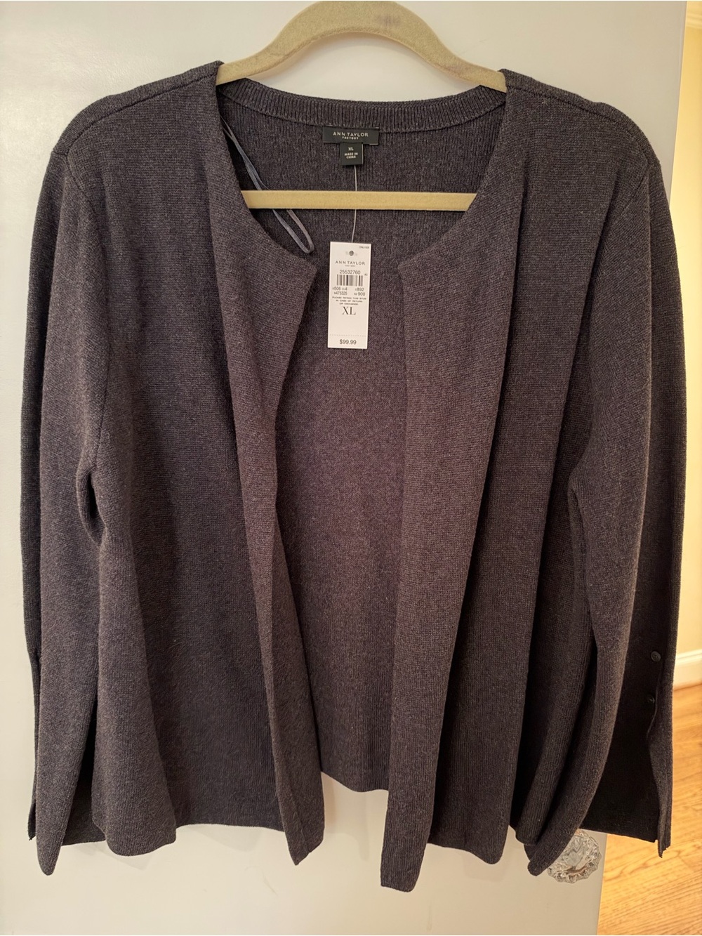 Ann Taylor Dark Charcoal Open-Front Sweater Cardigan